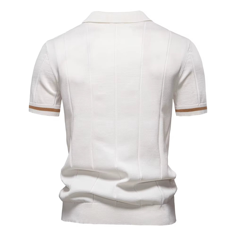 Herren sportliches Poloshirt kurzarm Reißverschluss weiß elegant - Leandro