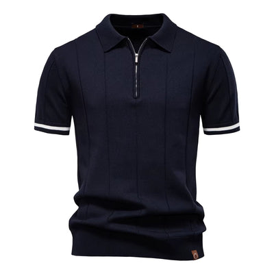 Herren sportliches Poloshirt kurzarm Reißverschluss weiß elegant - Leandro