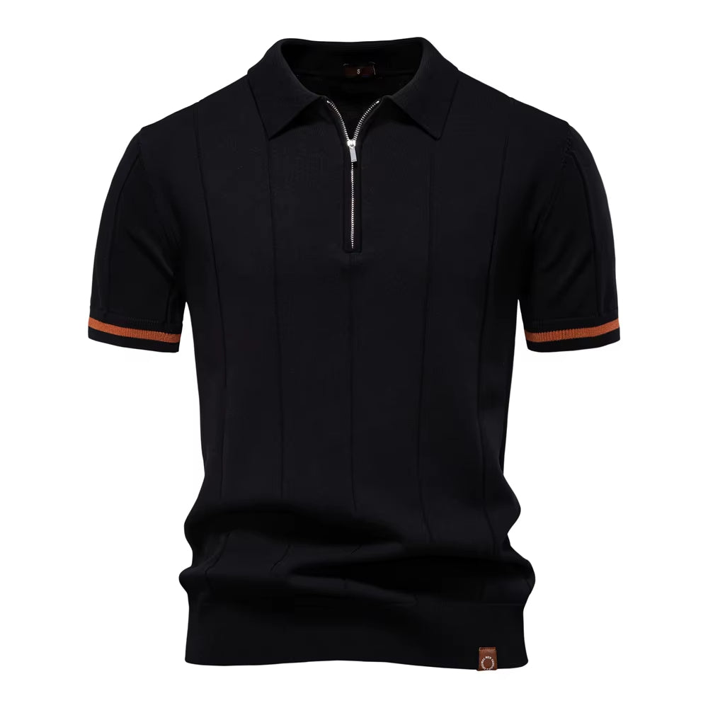 Herren sportliches Poloshirt kurzarm Reißverschluss weiß elegant - Leandro