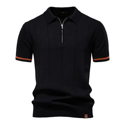 Herren sportliches Poloshirt kurzarm Reißverschluss weiß elegant - Leandro