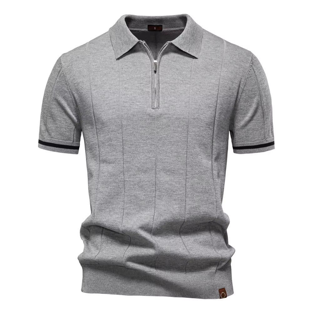Herren sportliches Poloshirt kurzarm Reißverschluss weiß elegant - Leandro