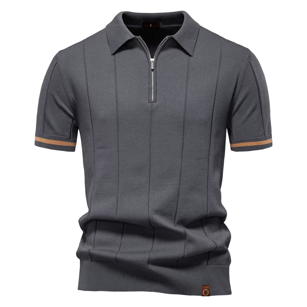 Herren sportliches Poloshirt kurzarm Reißverschluss weiß elegant - Leandro