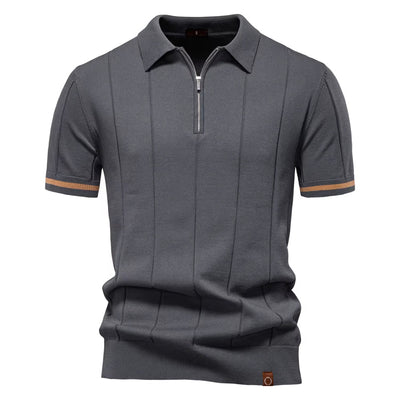 Herren sportliches Poloshirt kurzarm Reißverschluss weiß elegant - Leandro