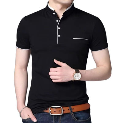 Herren-Poloshirt mit kontrastierenden Knöpfen in elegantem Schwarz - Dante