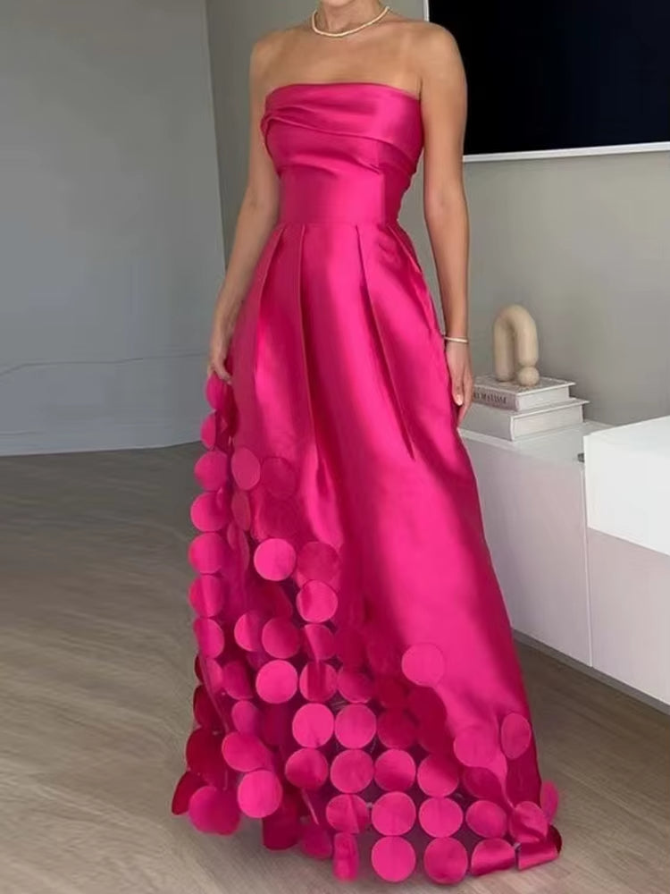Trägerloses, langes Kleid aus Satin mit durchbrochenen Details - Valentina