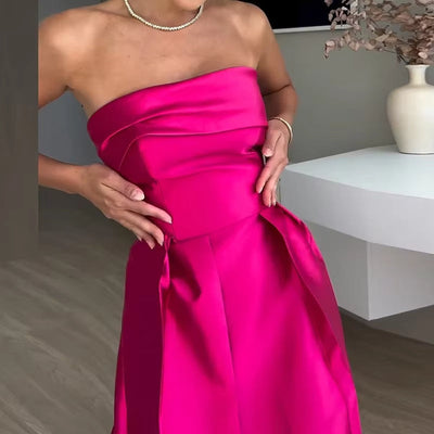 Trägerloses, langes Kleid aus Satin mit durchbrochenen Details - Valentina