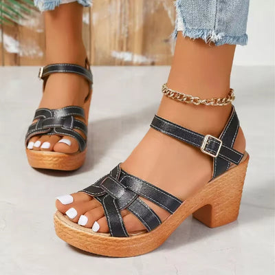 Damen-Sandalen mit klobigem Absatz und verstellbarem Riemen - Camila