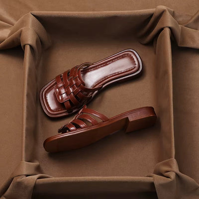 Damen Sandalen aus Kunstleder geflochten flach - Renata