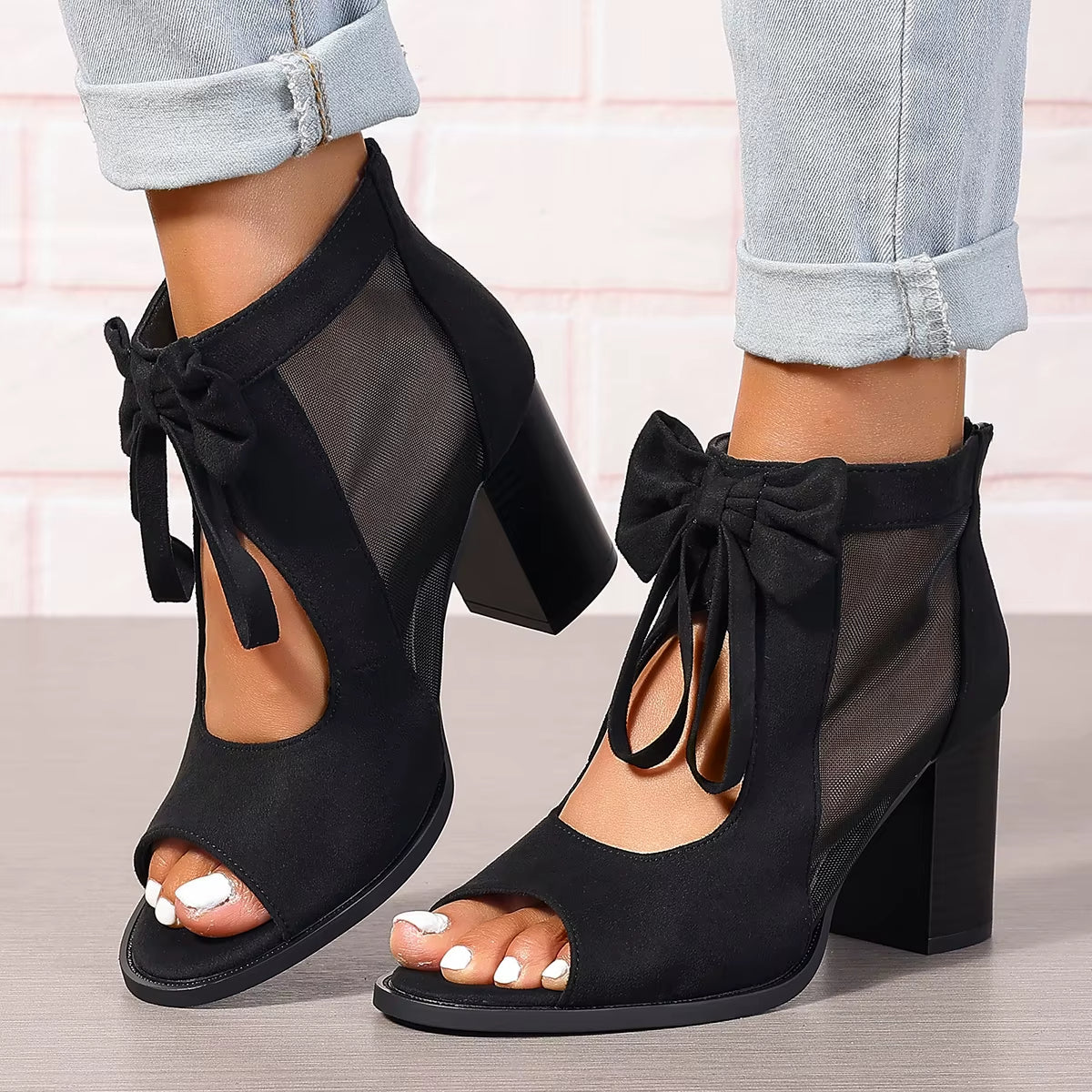 Damen-Sandalen mit Schleife und Netzeinsätzen - Natalia
