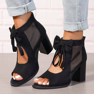 Damen-Sandalen mit Schleife und Netzeinsätzen - Natalia
