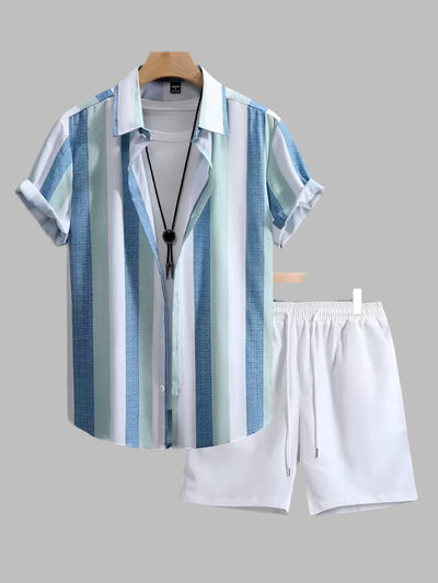 Herren-Sommer-Set gestreiftes Hemd, lässige weiße Shorts - Elio