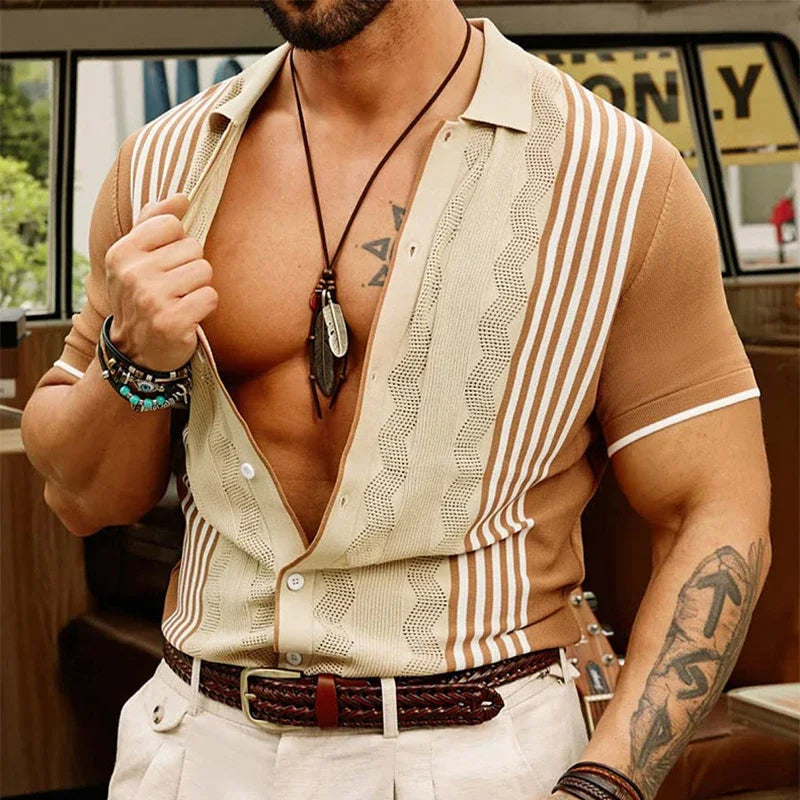 Handgefertigte Lederjacke im Vintage-Stil mit beigen und braunen Streifen - Renato