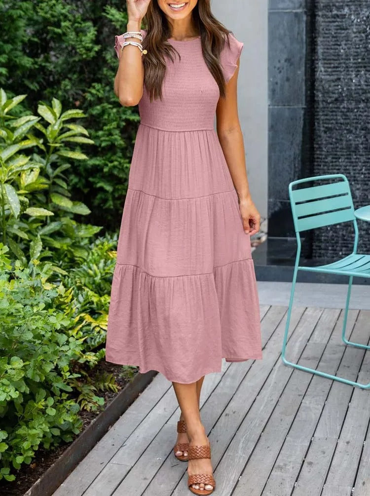 Gesmoktes Rüschen Sommerkleid für Damen