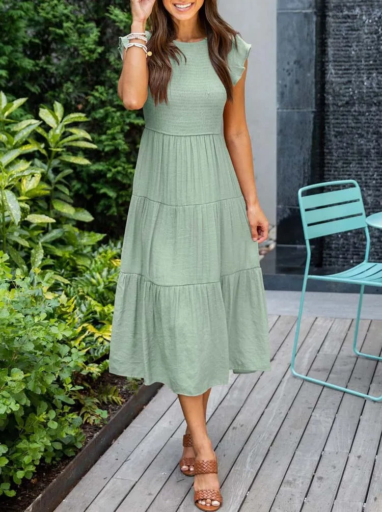 Gesmoktes Rüschen Sommerkleid für Damen
