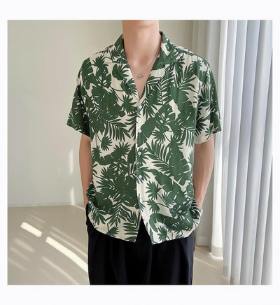 Herrenhemd aus Viskose mit tropischem Aufdruck, lockere Passform - Julian