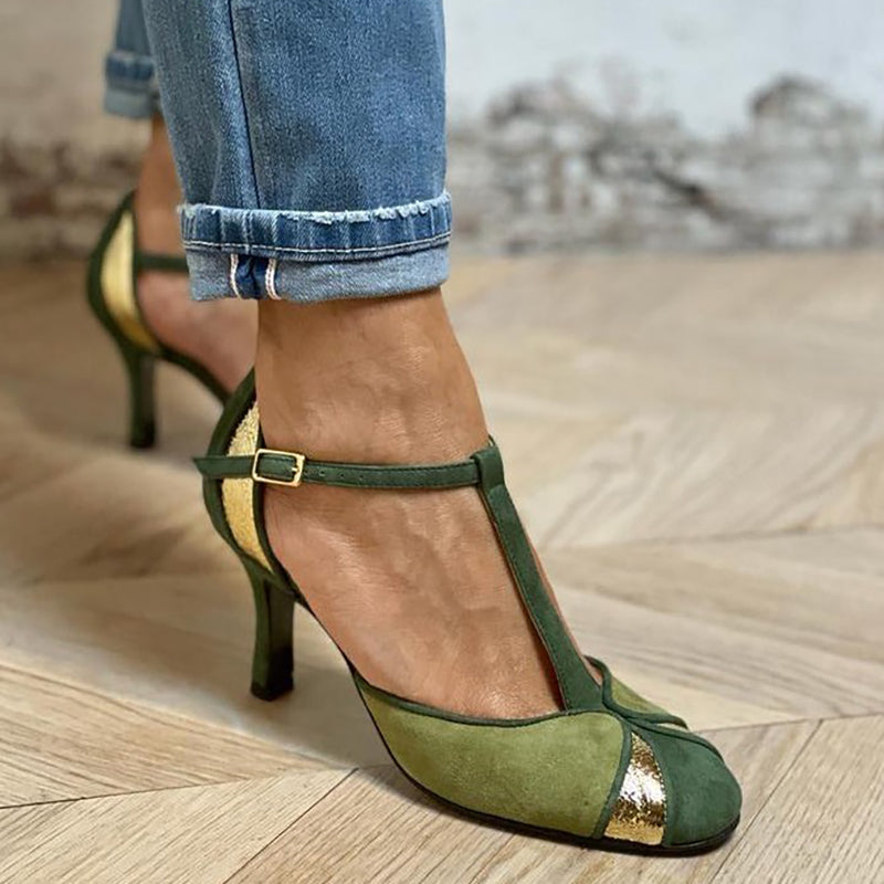 Taviana | T-Strap Patchwork Pumps mit Geschlossenem Zehenbereich