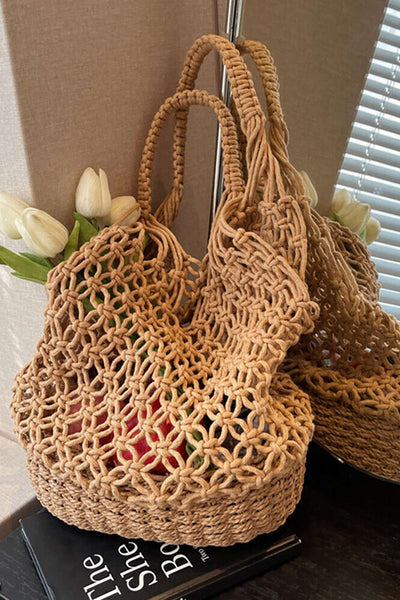 Handgehäkelte Tote Bag mit natürlicher Struktur für Frauen