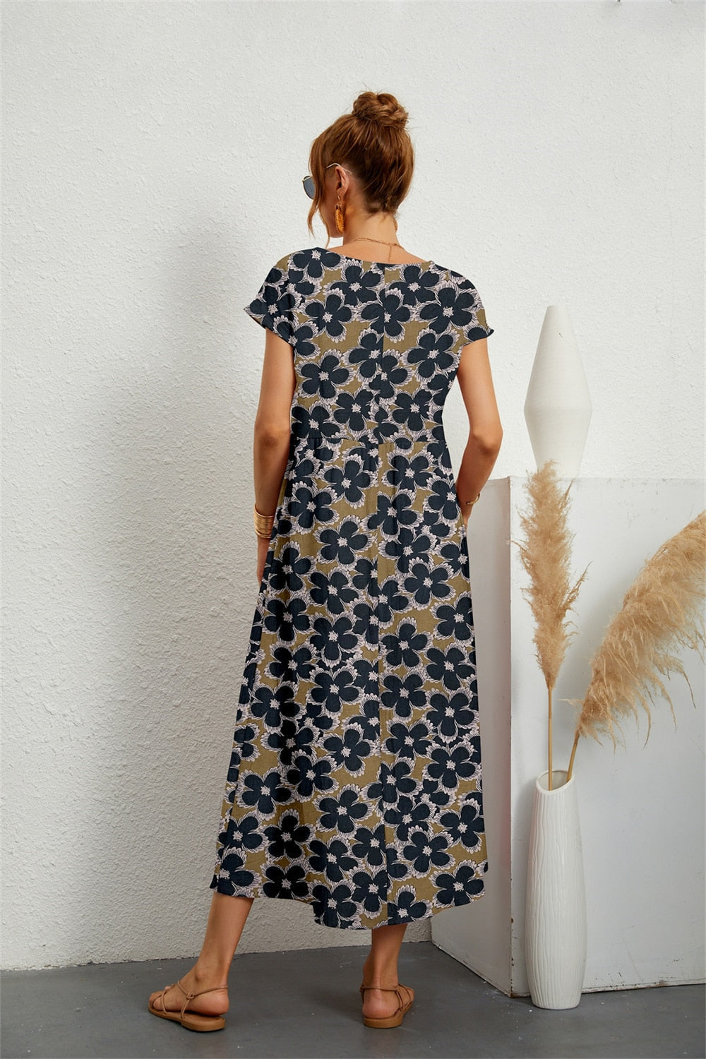 Kurzarm-Blumen Sommerkleid für Damen