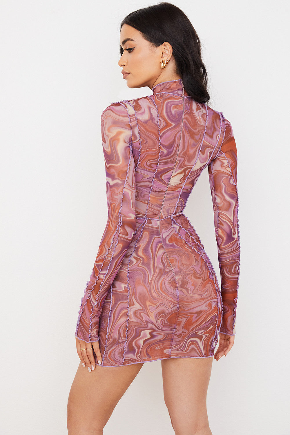 Bedrucktes Mesh Minikleid mit Spitze für Frauen