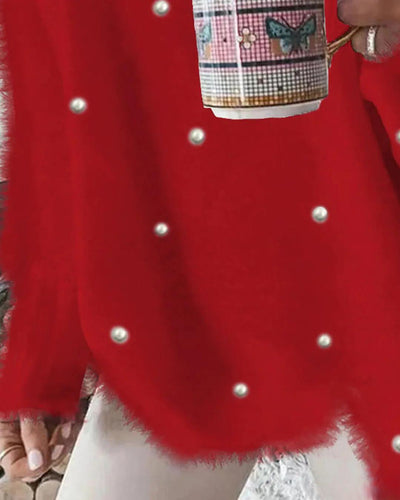 Flauschiger Pullover mit V-Ausschnitt für Frauen