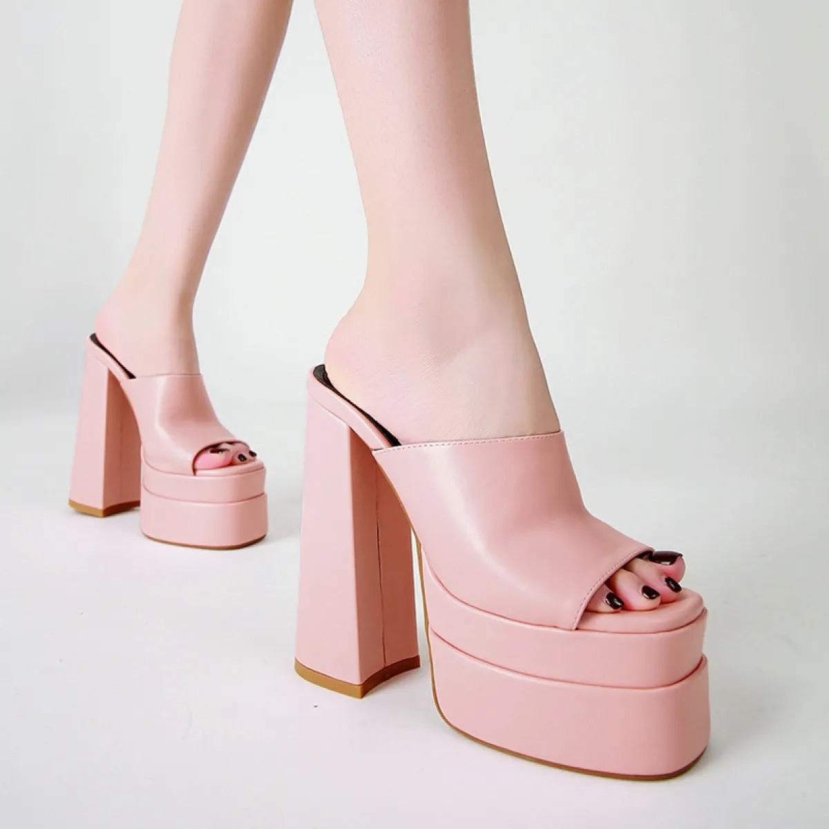 Damen Satin Plateausandalen mit breitem Absatz - Valeria