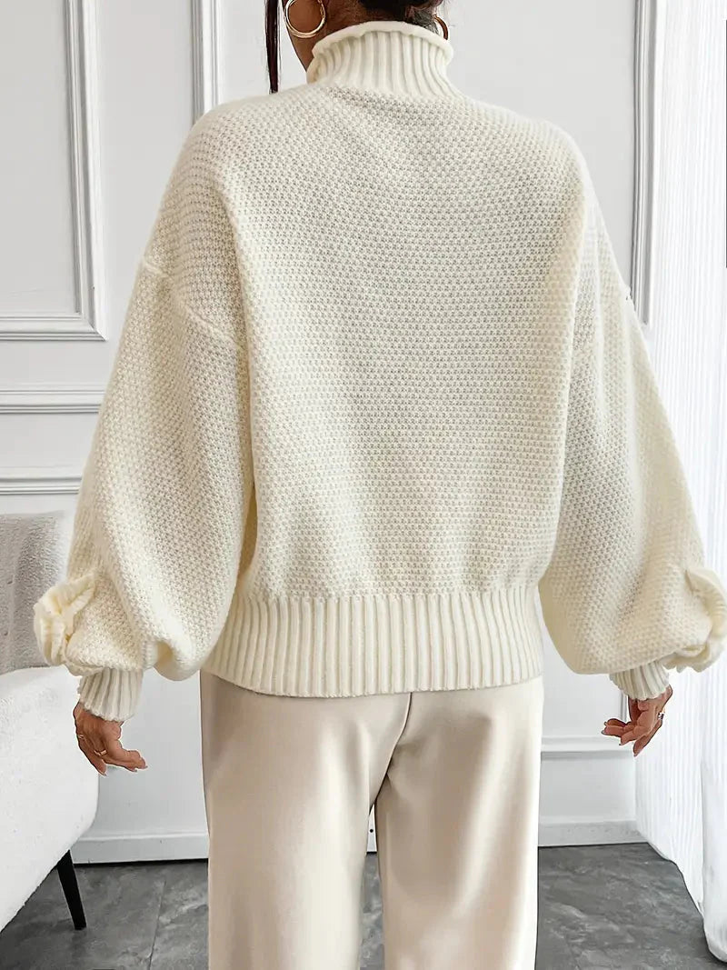 Rollkragenpullover mit Blumenmuster für Frauen