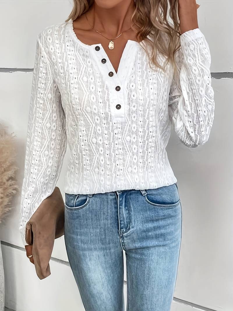 Langärmliges T Shirt mit halber Knopfleiste für Frauen