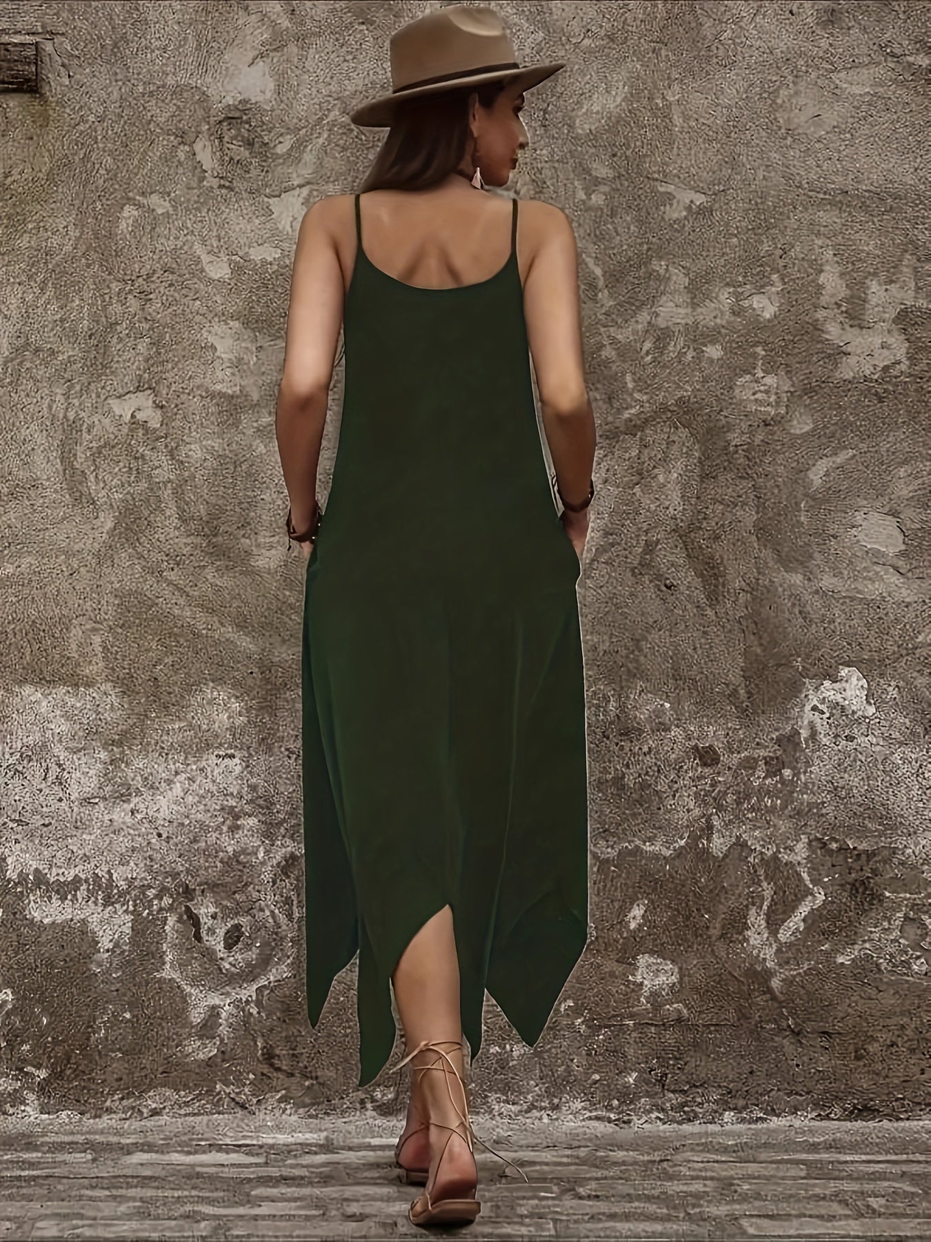 Asymmetrischer Saum Spaghetti-Träger-Kleid, lässig ärmellos