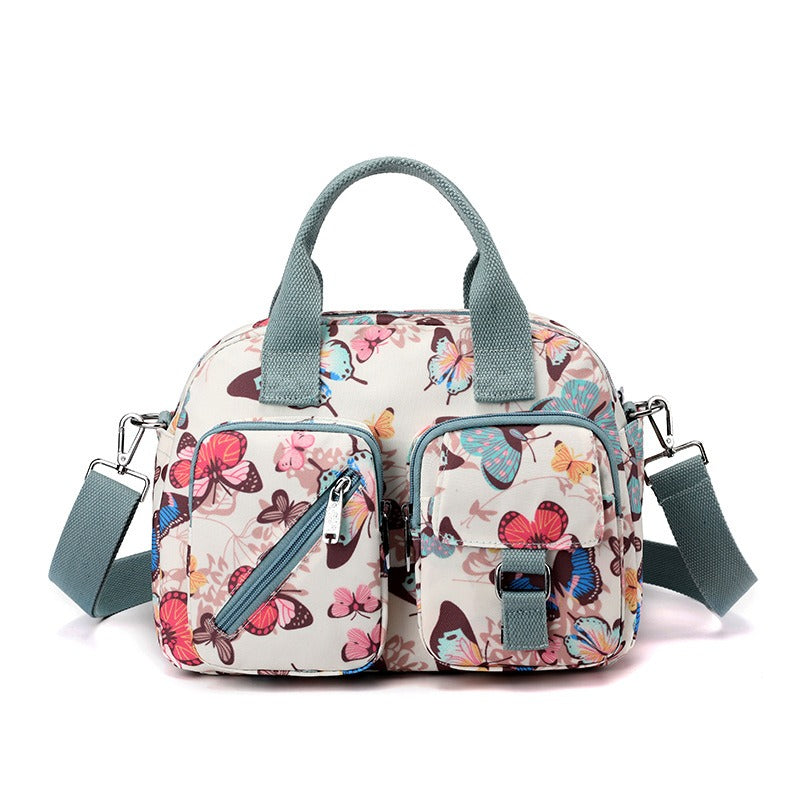 Damen Umhängetasche mit mehreren Fächern und Blumendruck - Elora