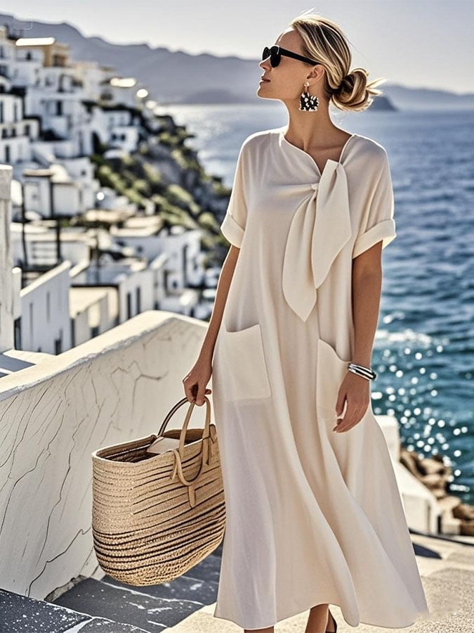 Ayla | Losvallende Katoen-Linnen Jurk met Zakken