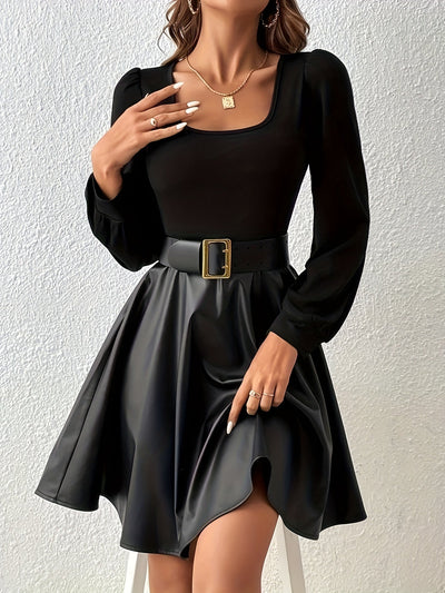 Schwarzes Figurkleid mit Glatten Langen Ärmeln für Frauen