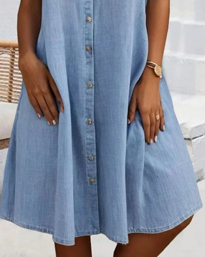 Sveta - Kurzärmeliges Denim-Kleid mit Knopfleiste
