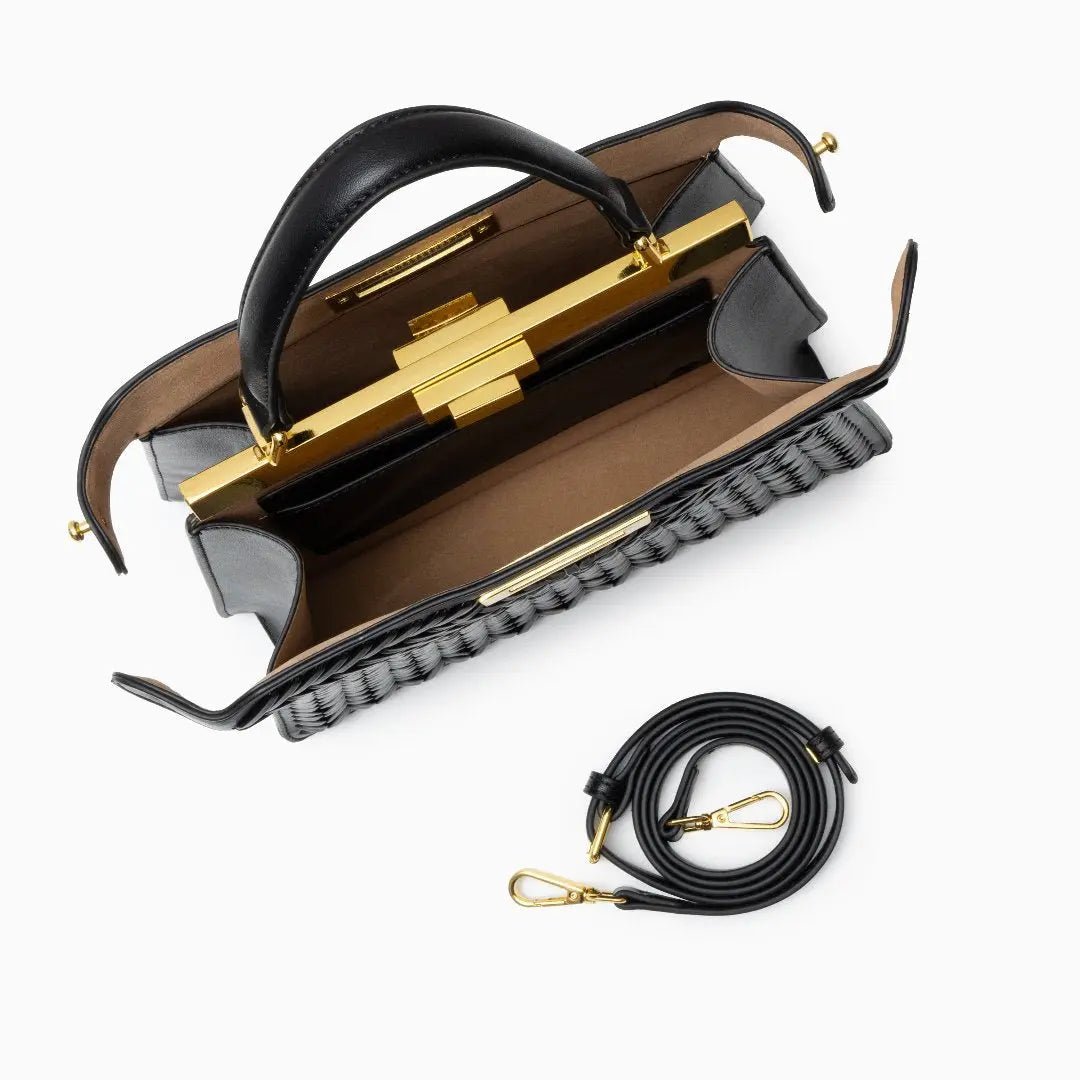 Estelle | Elegante geflochtene Handtasche mit Drehverschluss & goldenen Details