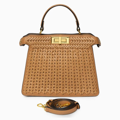 Estelle | Elegante geflochtene Handtasche mit Drehverschluss & goldenen Details