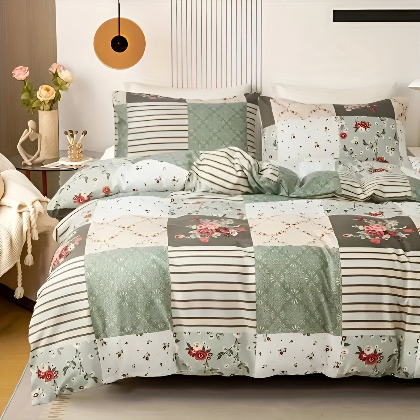 GeoBloom Duvet Set - Elegantes Floral & Geometrisches Bettbezugsset