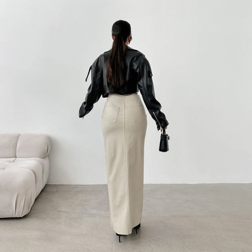 Krystal | High Waist Rock aus Kunstleder mit elegantem Schlitz