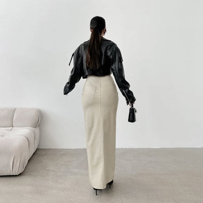 Krystal | High Waist Rock aus Kunstleder mit elegantem Schlitz