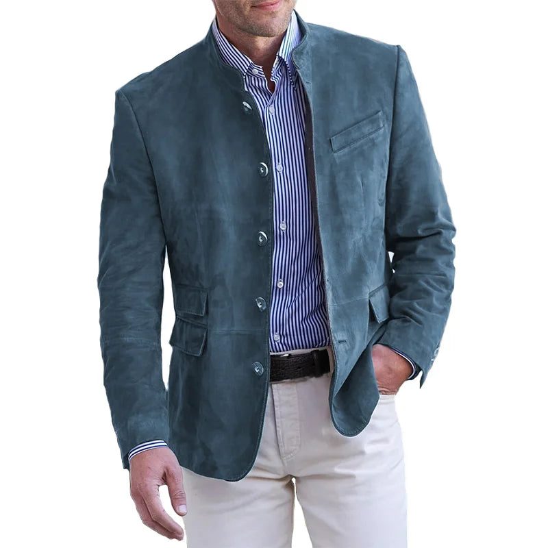 Herren Klassische Lederjacke mit Knopfverschluss