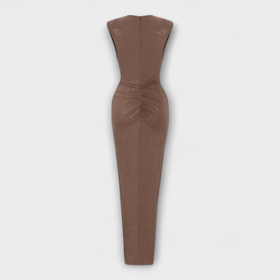 "Thea - Maxikleid mit tiefem V-Ausschnitt" could be rewritten as "Thea - Elegantes Maxikleid mit verführerischem V-Ausschnitt".