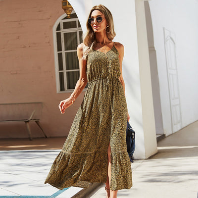 Langes Kleid mit Blumendruck und dünnen Trägern - Noelia