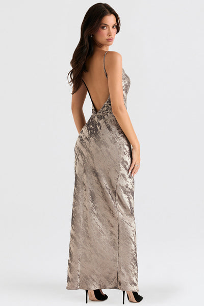 Maxikleid aus Zinn Satin mit Glänzendem Finish für Frauen