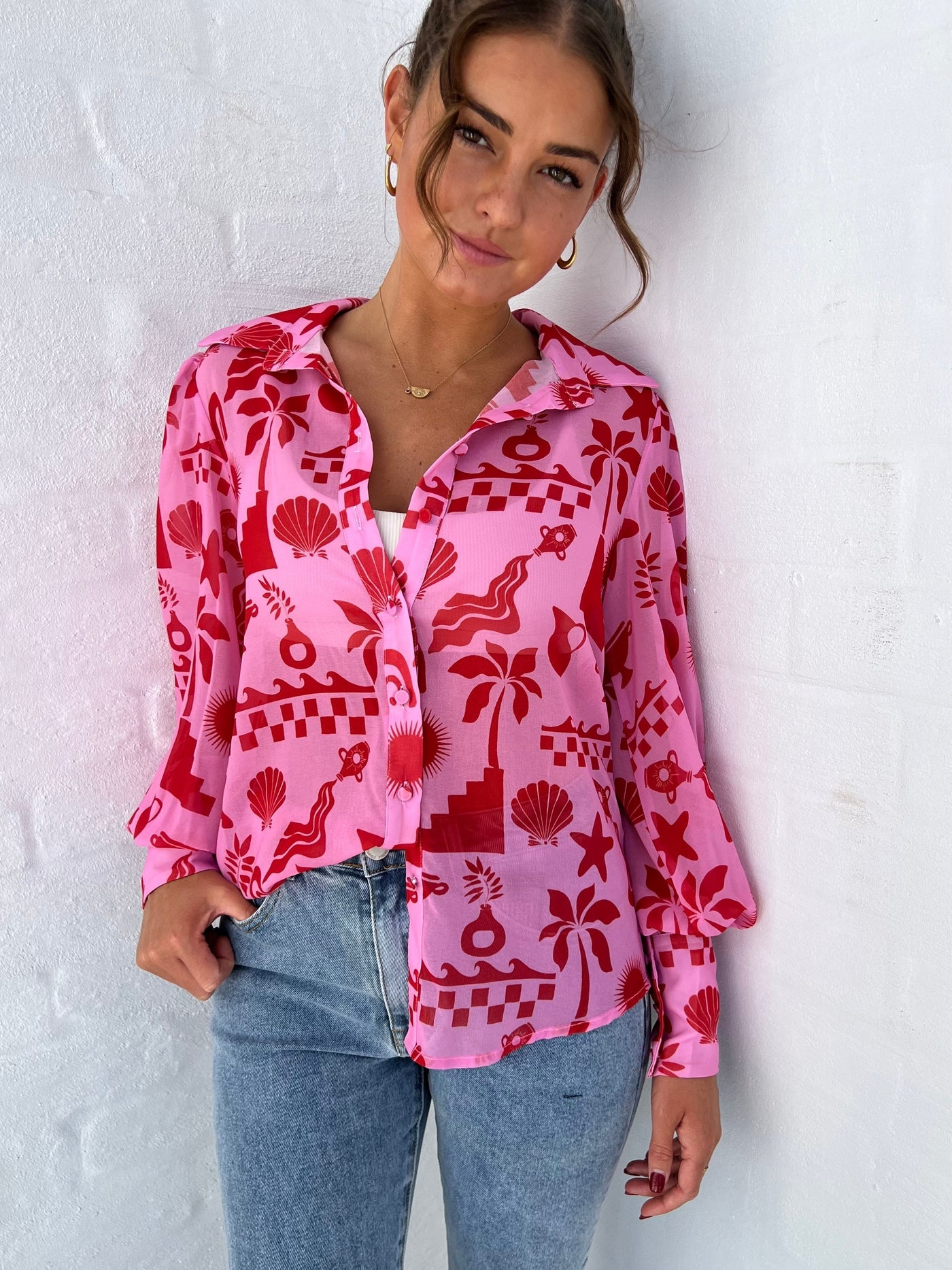 Bliss Pink Bluse mit sanfter femininer Eleganz für Frauen