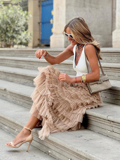 Damen Maxirock mit hoher Taille im Lagenlook – leicht & luftig für den Sommer