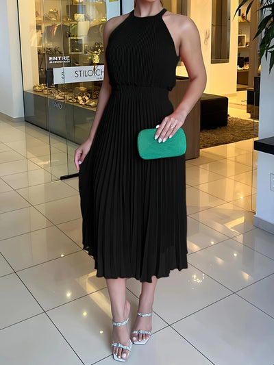 Claire | Elegantes Plissiertes Midikleid mit Stehkragen