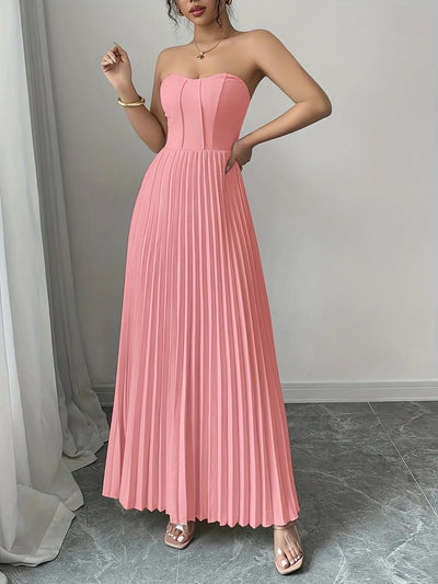 Bérénice | Trägerloses Maxikleid mit Korsagen-Oberteil und Plissee-Rock