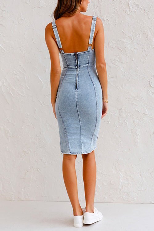 Bodycon Ärmelloses Denim Kleid mit Schlitz für Damen