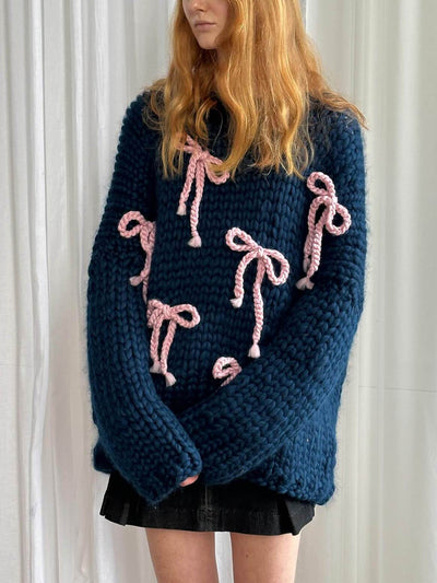 Exquisiter Bogen Crew Neck Lockere Pullover