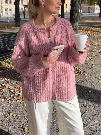 Lässiger Stil Lockere Einfarbige Langarm-Cardigan