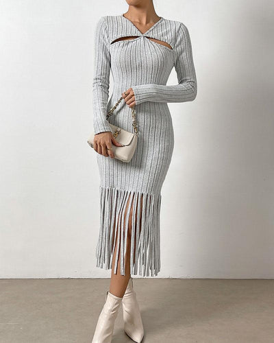 Gestricktes Kleid mit Fransen Details und schickem Charme für Damen