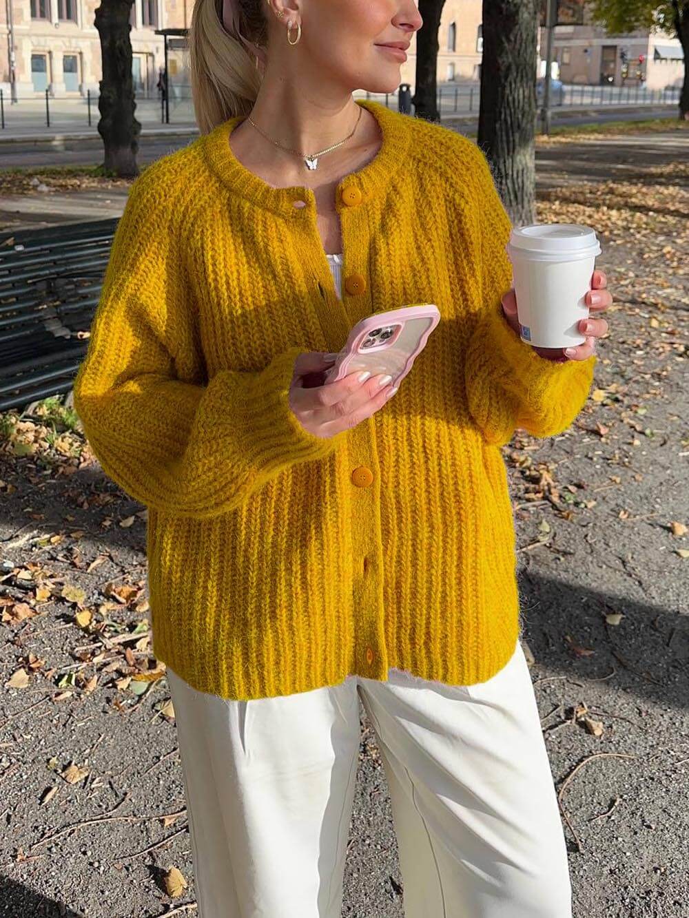 Lässiger Stil Lockere Einfarbige Langarm-Cardigan